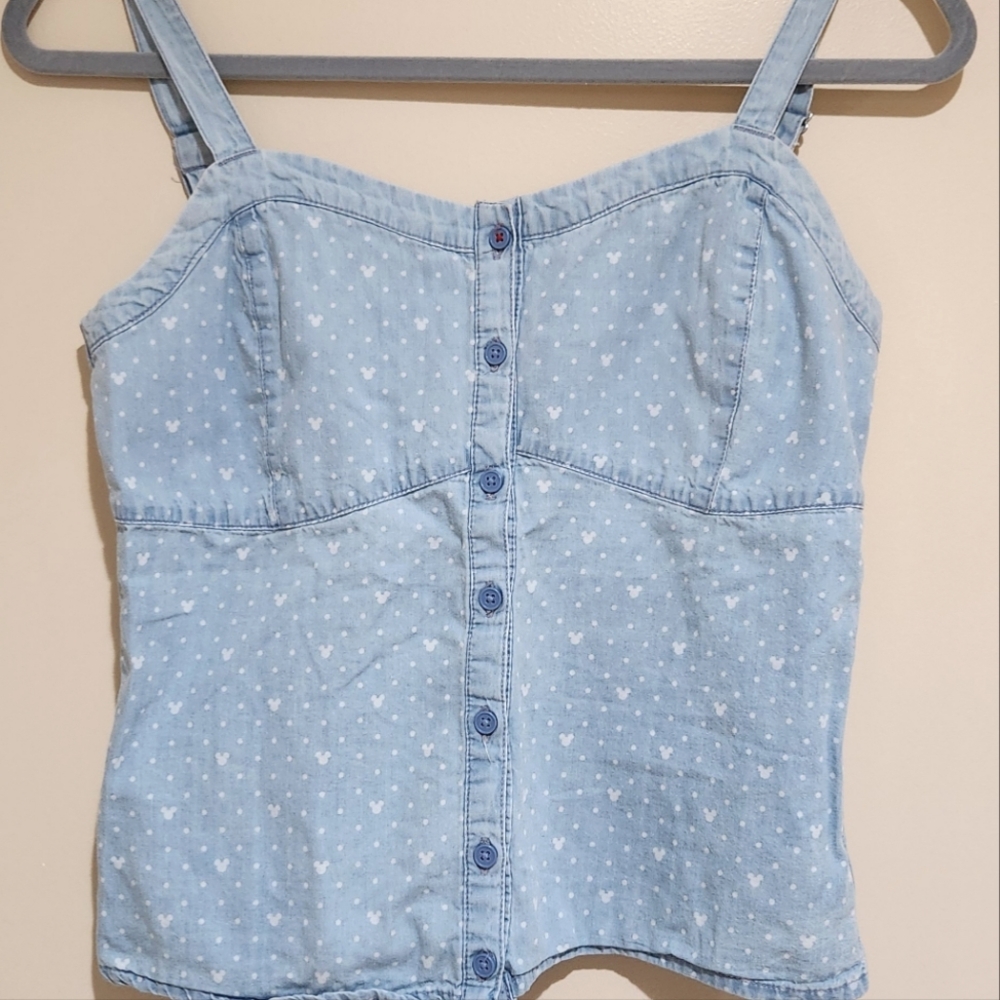 Disney Mickey Mouse and Polka Dot Print Denim Top Size S